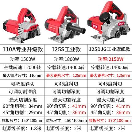 普力捷切割机家用小型木工专用手提瓷砖石材金属开槽云石机电锯