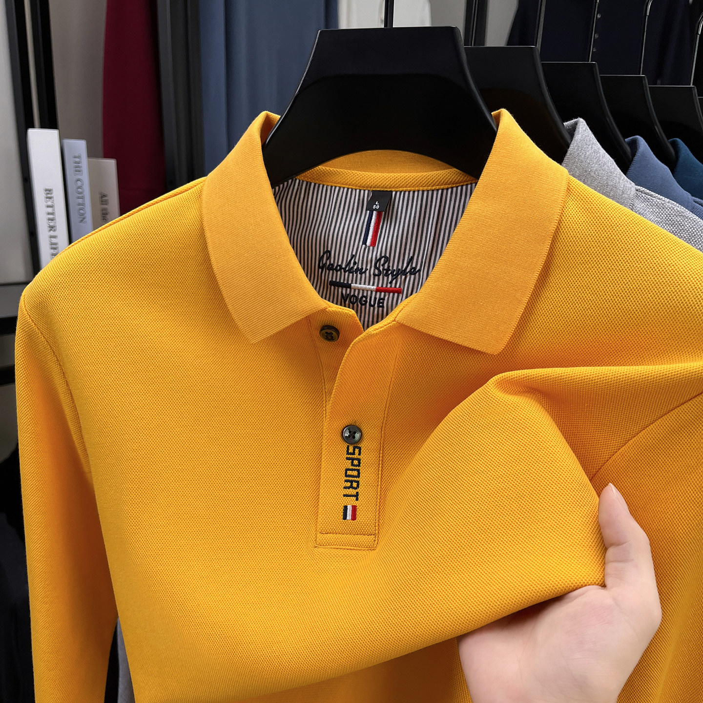 100%纯棉男士长袖t恤春秋季新款翻领休闲纯色Polo衫男士打底上衣