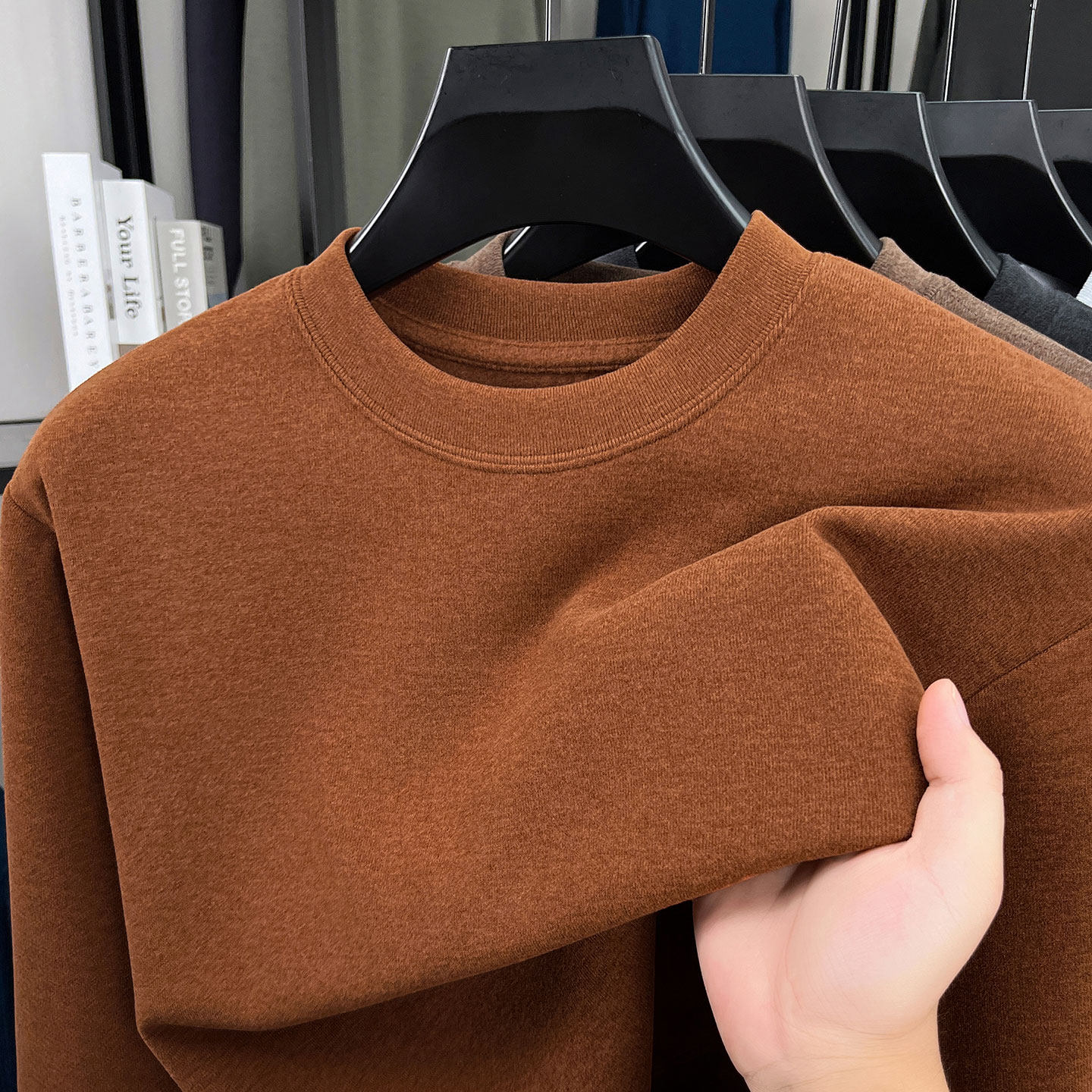 德绒卫衣男款冬季圆领中年男士长袖T恤内搭加厚保暖打底衫上衣服