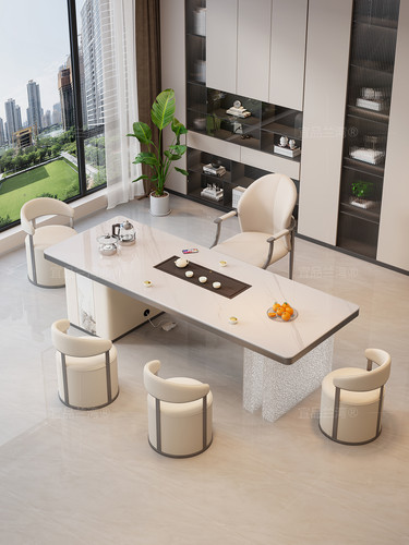 现代轻奢岩板茶桌烧水壶一体嵌入式办公室茶具一整套家用阳台茶台