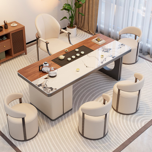 2025新款高端岩板茶桌椅组合一桌五烧水壶一体嵌入式阳台家用茶台