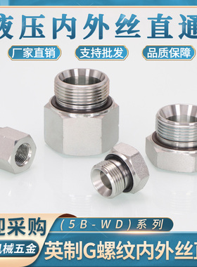 高压油管接头5B-WD英制G螺纹内外丝转换直通接头ED圈密封碳钢补芯