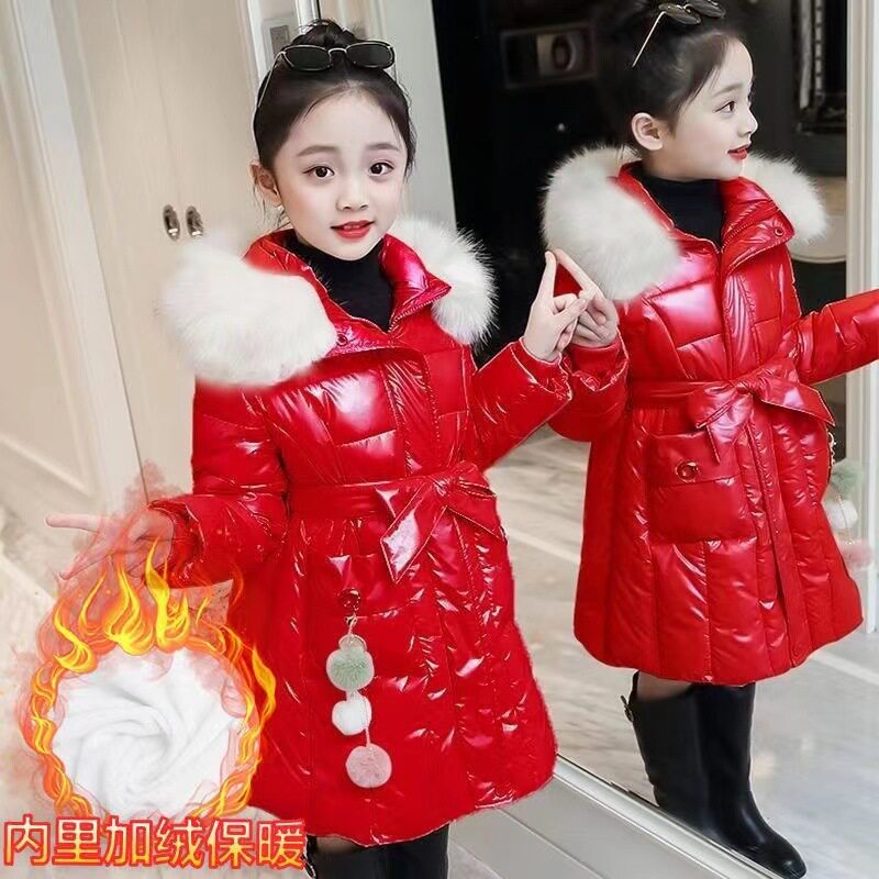 直销新款冬季女童棉衣加厚棉服冬装新款棉袄外套亮面免洗棉服
