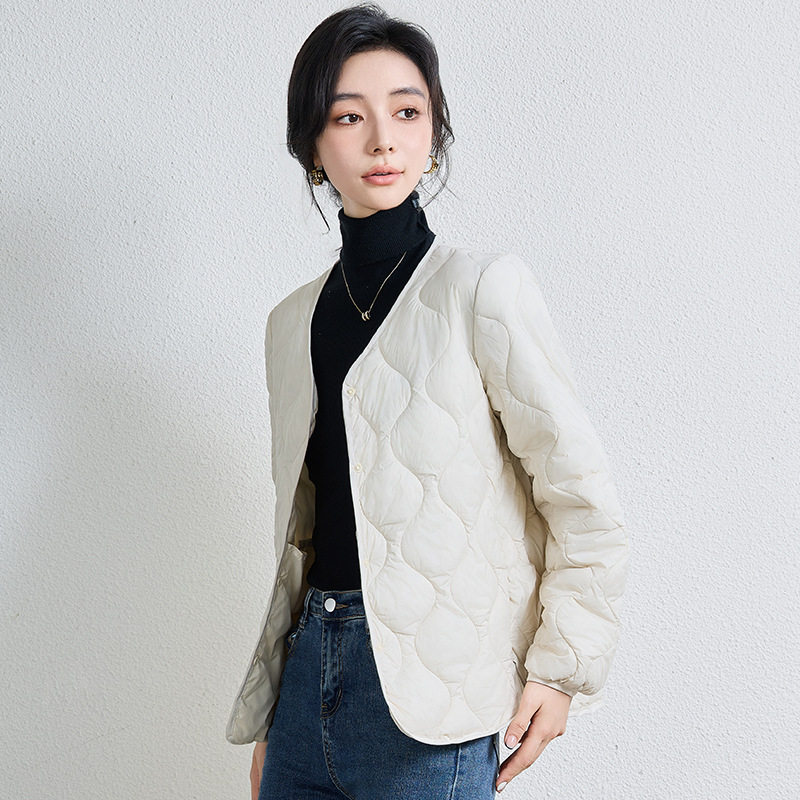 棉衣内胆女秋冬季新款轻薄保暖大V领内穿打底长袖短款棉服 女外套