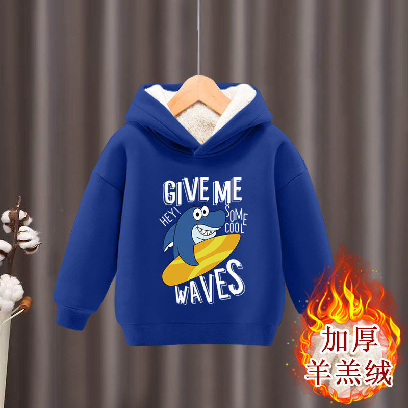 男童连帽加绒加厚卫衣2024新款秋冬儿童保暖上衣男孩潮酷宝宝冬装