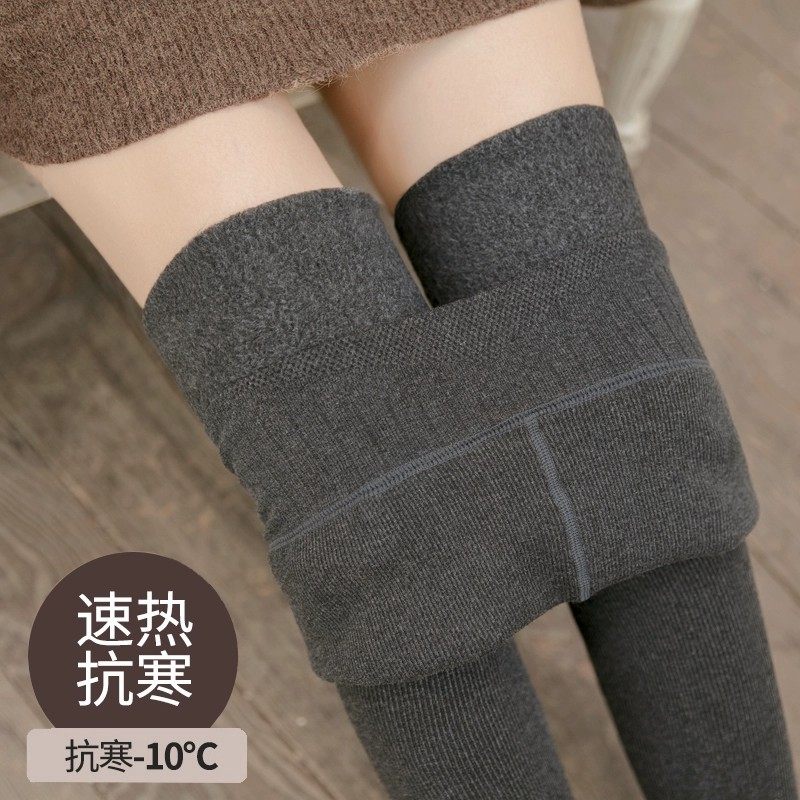 灰色打底裤加绒加厚女外穿竖条螺纹高腰连裤袜秋冬东北棉裤保暖裤
