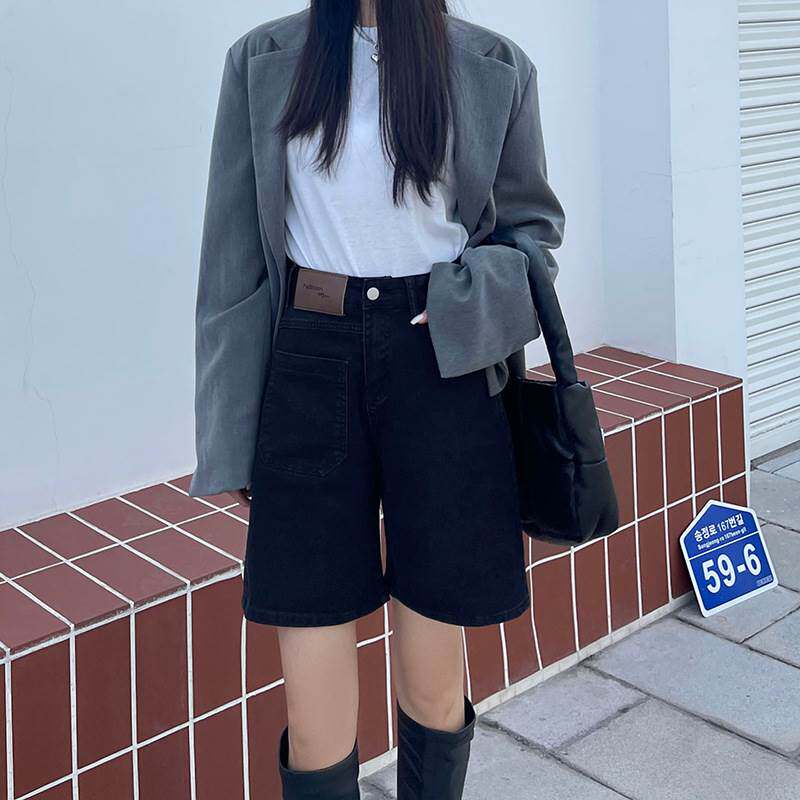 黑色高腰五分牛仔短裤女春夏薄款宽松显瘦a字直筒小个子网红裤子