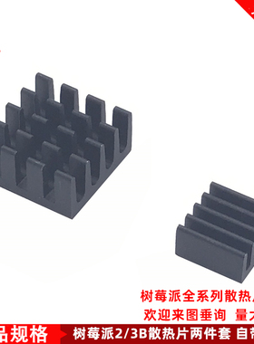 树莓派散热器Raspberry Pti 2/B+/3/3B  IC主板CPU黑色散热片套装