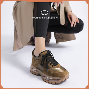 韦恩鹿皮鞋百搭高弹气垫老爹鞋厚底ins真皮拼色增高休闲鞋