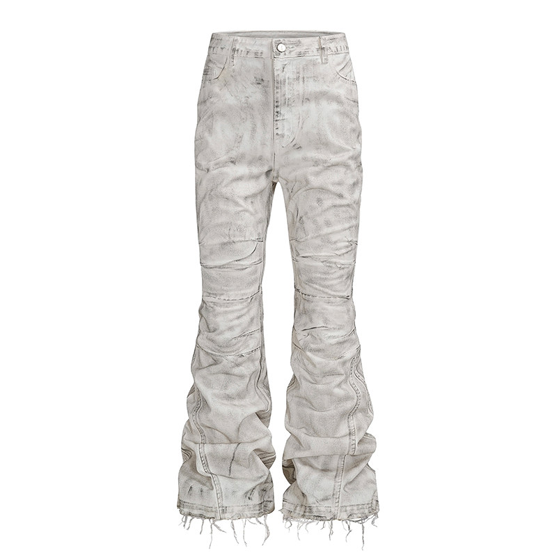 REBEL WAVE25FW“WΧΣ”白色破坏蜡裤微喇牛仔裤