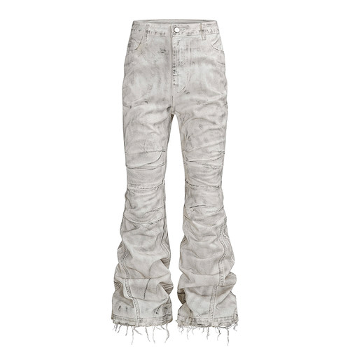 REBEL WAVE25FW“WΧΣ”白色破坏蜡裤微喇牛仔裤