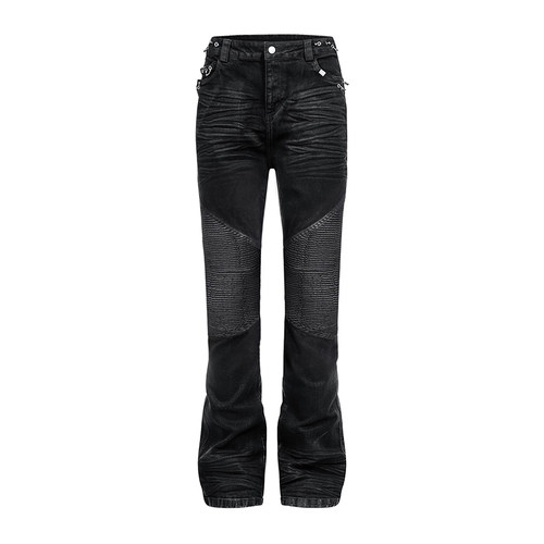 REBEL WAVE25FW“RЕЯ”刷蜡穿孔五金立体波纹蜡裤直筒裤牛仔裤