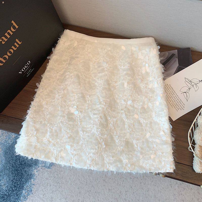 新款亮片半身裙通勤短裙子女气质名媛小香风春秋冬季A字裙粗花呢