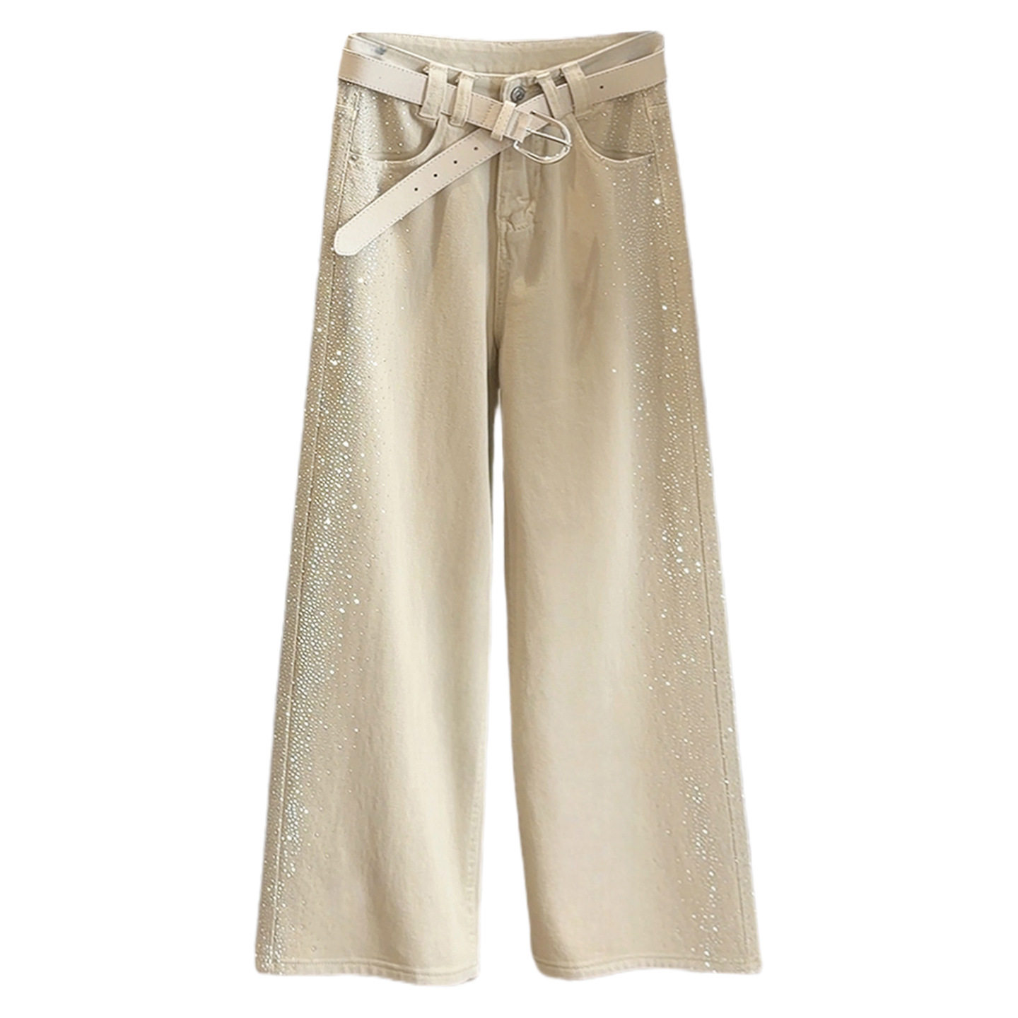 时尚设计感重工烫钻牛仔裤女2026春季新款韩版高腰显瘦宽松阔腿裤