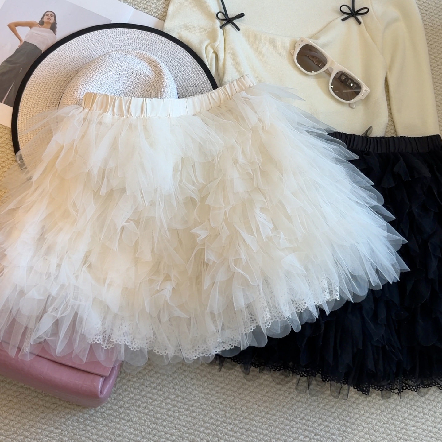 2026春夏新款多层褶皱蓬蓬网纱蛋糕半身裙女高腰显瘦A字包臀短裙