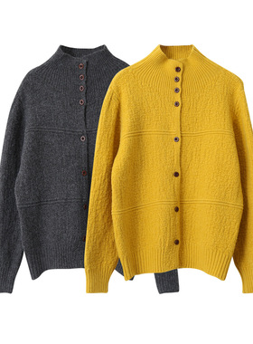 【暖冬~】单排扣高领开衫毛衣女高级感外穿内搭宽松针织上衣11037