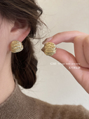 GMI金色褶皱金属蚊香盘耳夹女无耳洞新款 耳饰小众高级感耳环耳钉