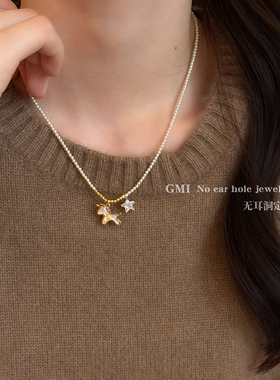 本命年小马珍珠锆石项链女冬天配毛衣的配饰轻奢小众高级感卫衣链