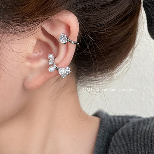GMI不对称珍珠锆石无耳洞耳骨夹女冷淡风高级耳饰2025年新款耳环