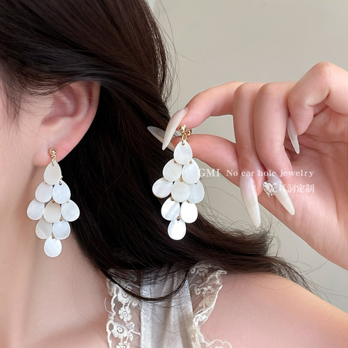 水滴贝壳流苏无耳洞耳夹女度假风