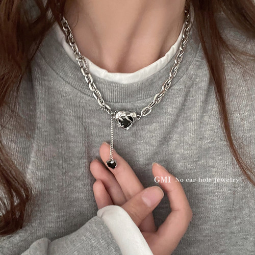 爱心锆石钛钢不掉色项链女