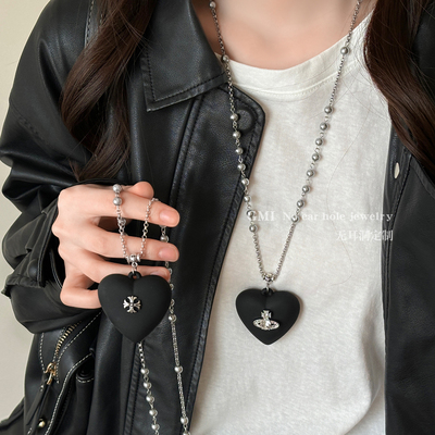 西太后爱心珍珠长款毛衣项链女