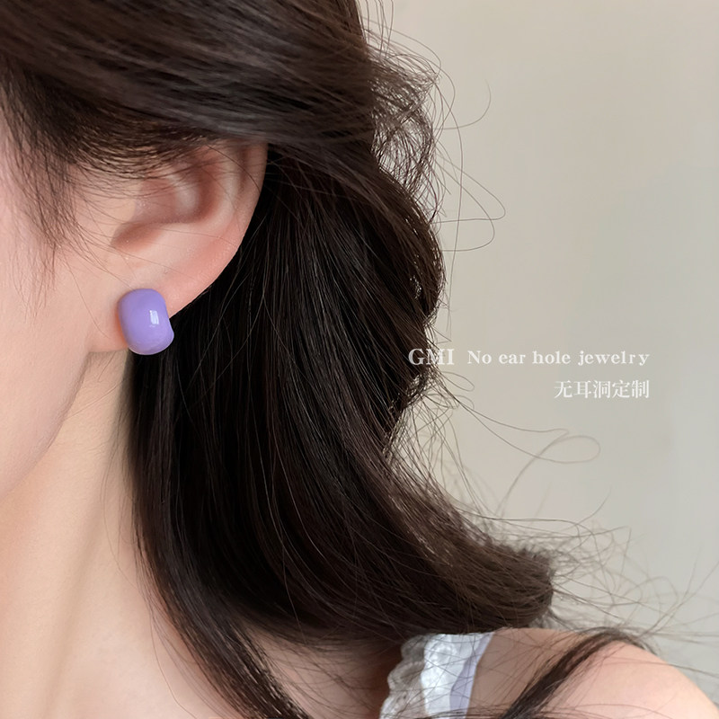 紫色糖豆无耳洞耳夹女士温柔气质蚊香盘耳环2026新款春天耳钉耳饰