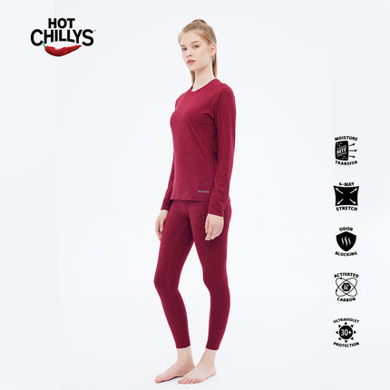 Hotchillys红辣椒桃皮新女户外运动徒步保暖排汗速干休闲内衣套装