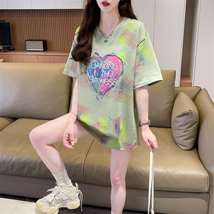 漂亮大码女装2026新款夏季宽松涂鸦短袖t恤女今年流行的爆款0528d