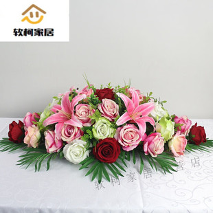 会议室假花仿花卉前台摆花桌面摆设签约台花长形花会议桌装饰花|