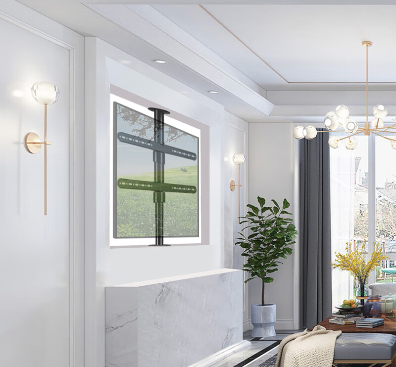 360度旋转电视架隔断墙柜支架悬空背景墙底座50-65-5英寸可调高|