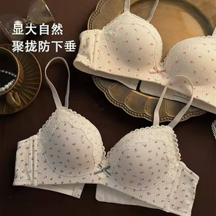 法式碎花蕾丝边内衣聚拢小胸显圆显大收副乳防下垂调整型文胸罩女