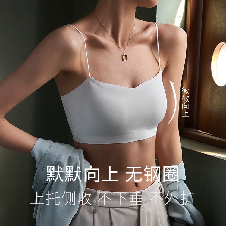 无痕美背内衣女抹胸小胸聚拢文胸夏季薄款细肩带吊带背心运动裹胸