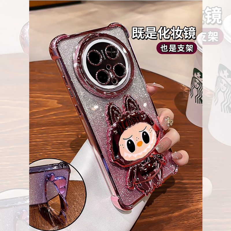 拉布布镜子带支架适用华为mate60pro手机新款壳mate70镜头全包mate40防摔pro+高级超火女mt30外壳m50软labubu