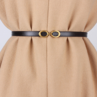 黑色真皮腰带女装饰配裙子2024新款高级感细款皮带女士小众设计感