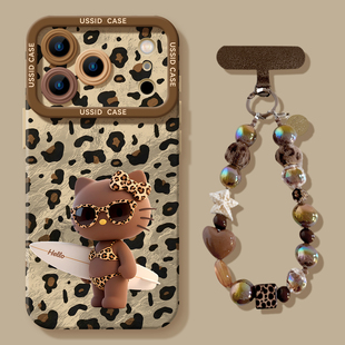 豹纹hellokitty适用苹果17promax手机壳iphone17新款黑皮kitty猫高级感硅胶17air全包16防摔1514带挂绳16pro