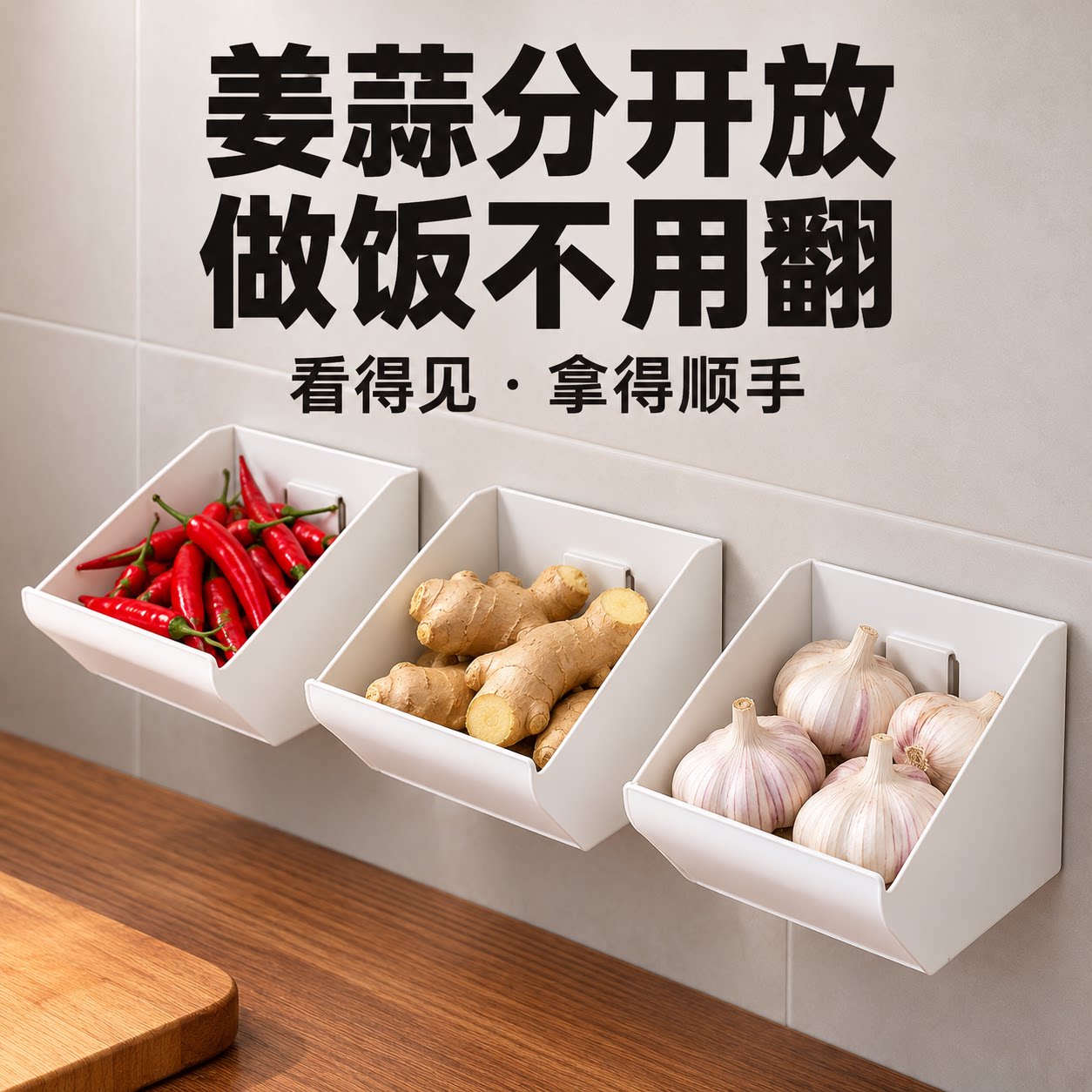 葱姜蒜收纳盒厨房壁挂式生姜大蒜收纳盒家用桌面抽屉式分类置物架