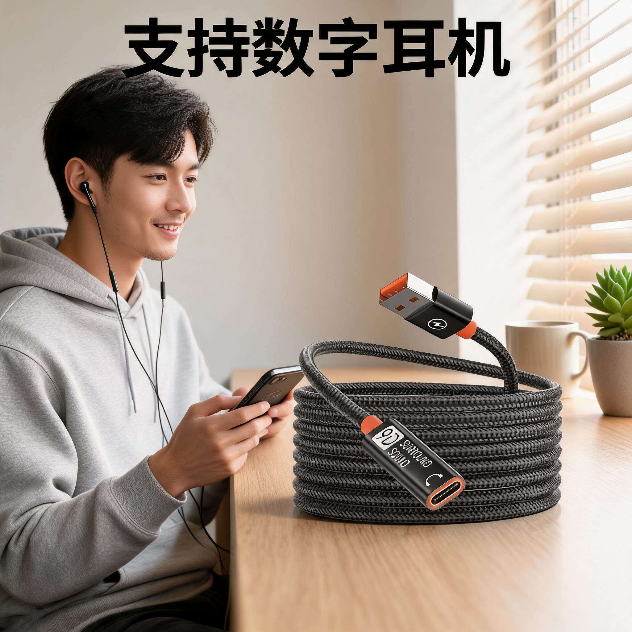 辛桔魔 USB转Type-C母数字耳机音箱转接口音频数据USB短线适用车载电脑主机笔记本平板typec耳机音频延长