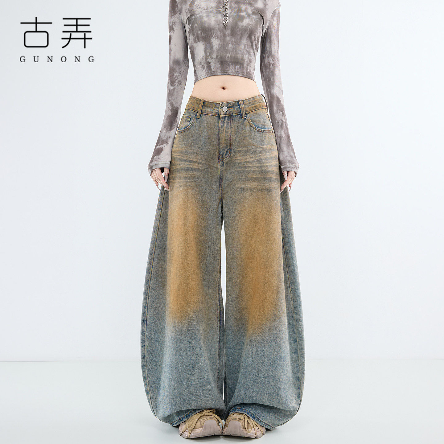 美式复古做旧水洗牛仔裤女2026春季宽松阔腿裤潮流超火百搭长裤子
