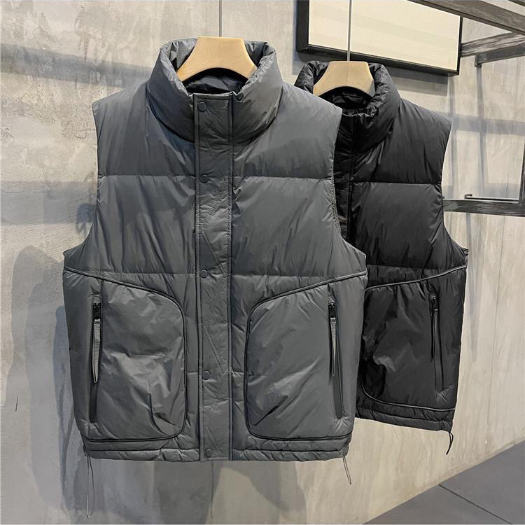 2025冬季保暖御寒无帽立领鸭绒羽绒服马甲新品男士纯色简约外套男