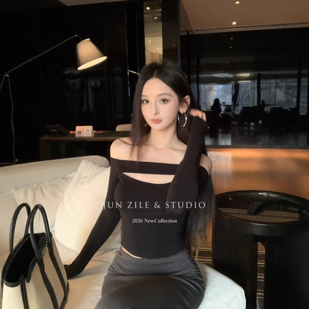 辣妹女装气质设计感一字肩长袖T恤打底衣可外穿春装修身显瘦上衣