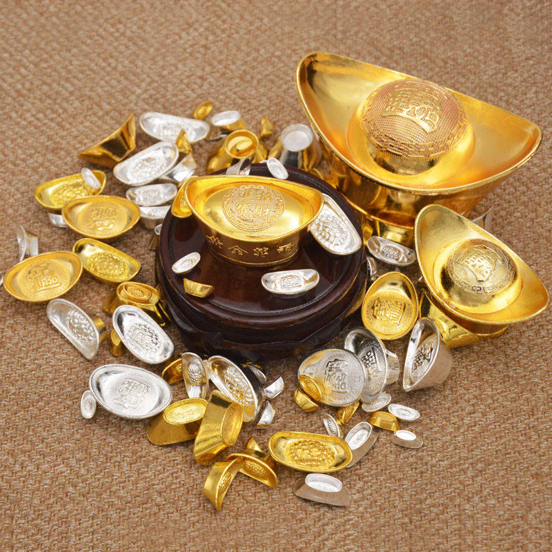 金元宝摆件进宝吉祥物中式金银元宝财神供奉用品纯铜实心小元宝