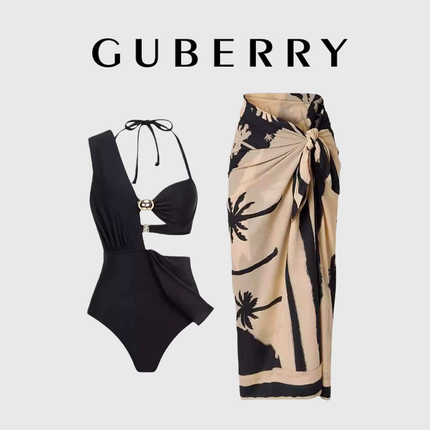 GUBERRY泳装欧美风高级纯欲性感比基尼泡温泉度假连体游泳衣裹裙