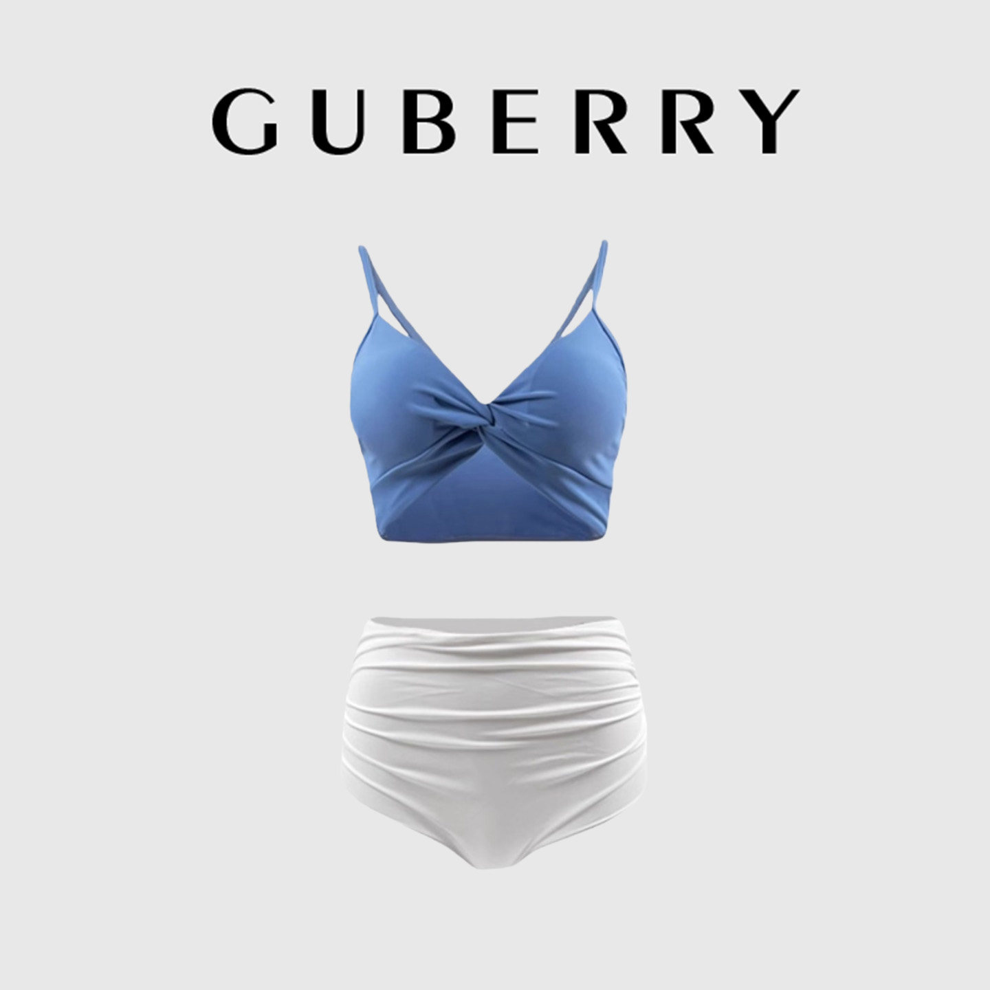 GUBERRY泳装女复古小胸聚拢比基尼高腰显瘦泡温泉平角分体游泳衣