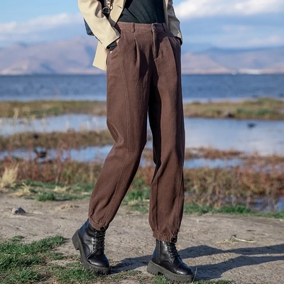 咖啡色工装裤女春夏2025新款运动裤宽松休闲裤子束脚哈伦裤高腰萝