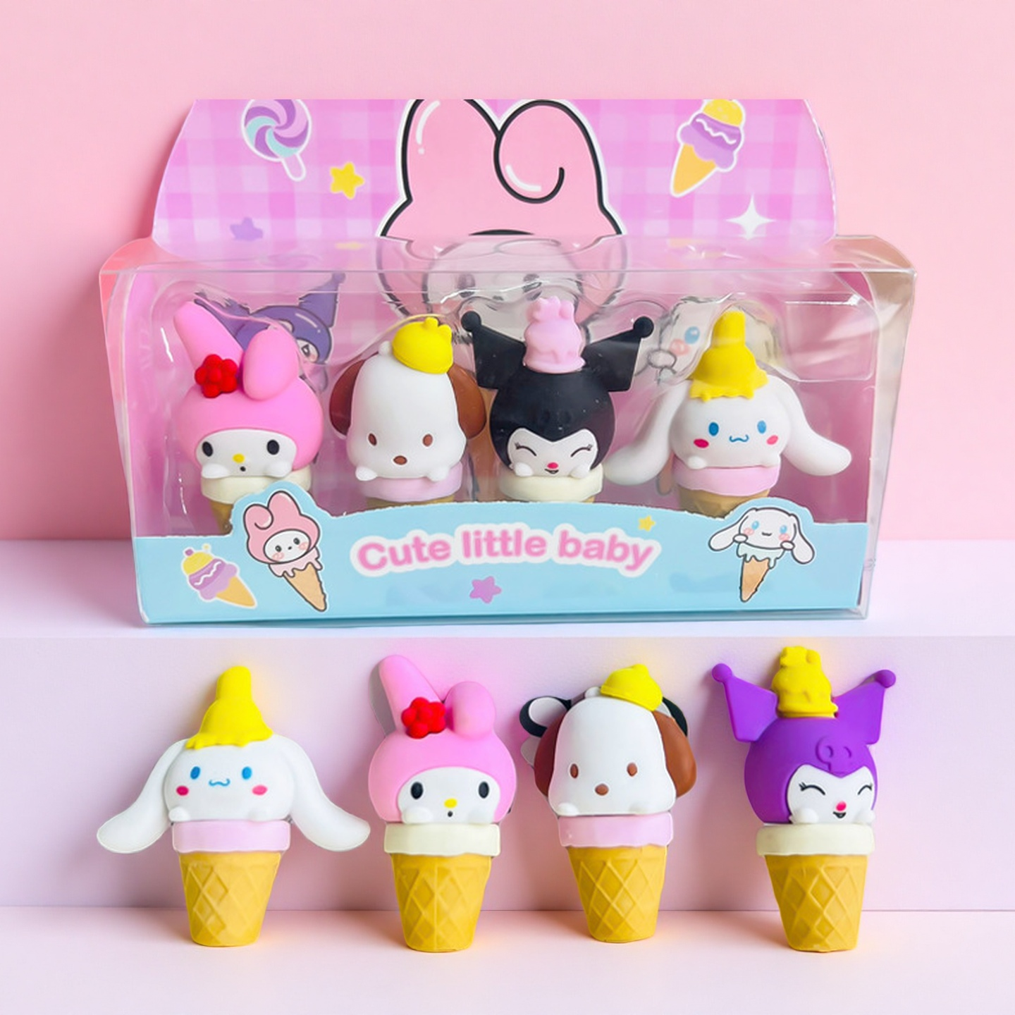 美乐蒂公仔甜筒冰淇淋橡皮擦公仔桌面摆件小学生奖励学习文具用品