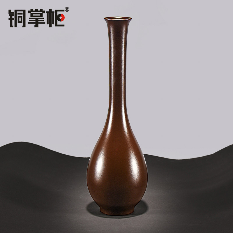 黄铜花瓶摆件中式玉净瓶装饰品