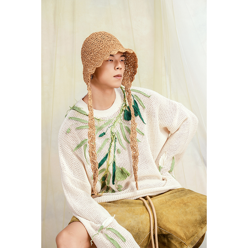 宽松竹叶手钩上衣ANGELCHEN