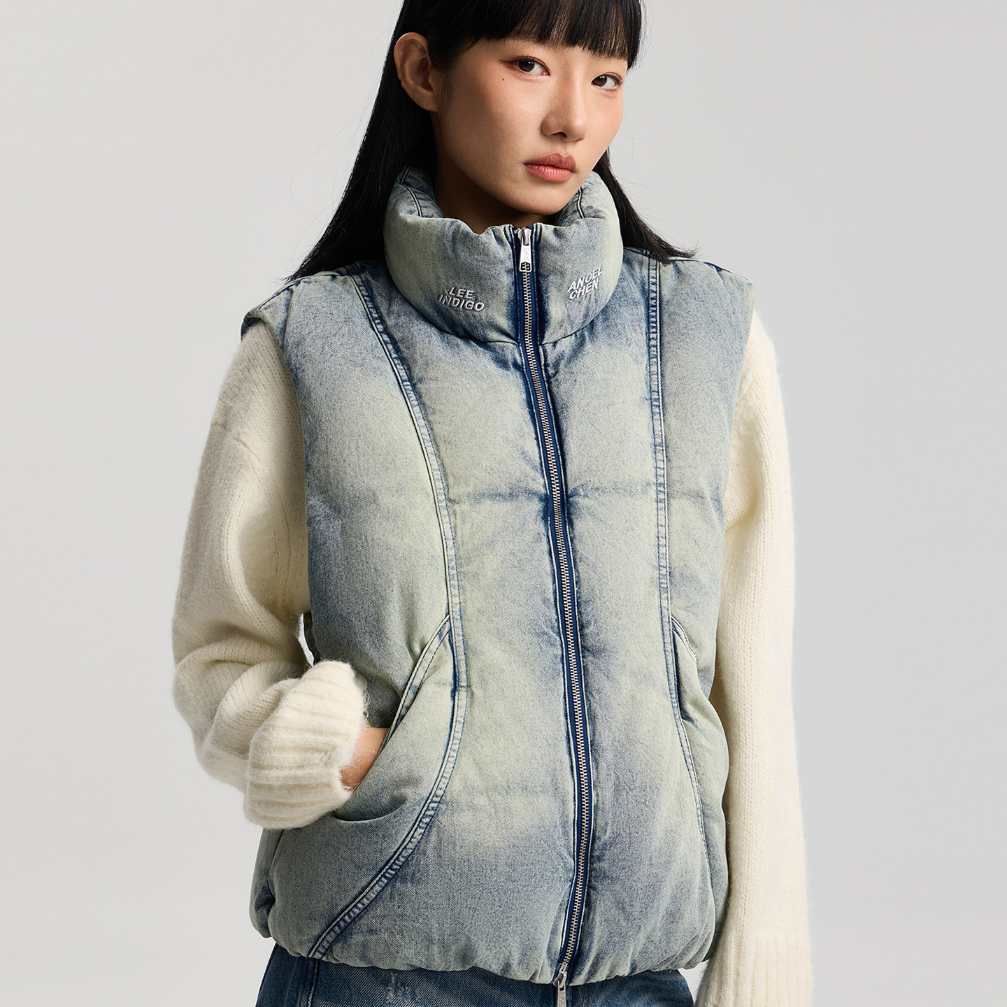 ANGEL CHENx Lee 联名款 蓝色男女款羽绒服背心