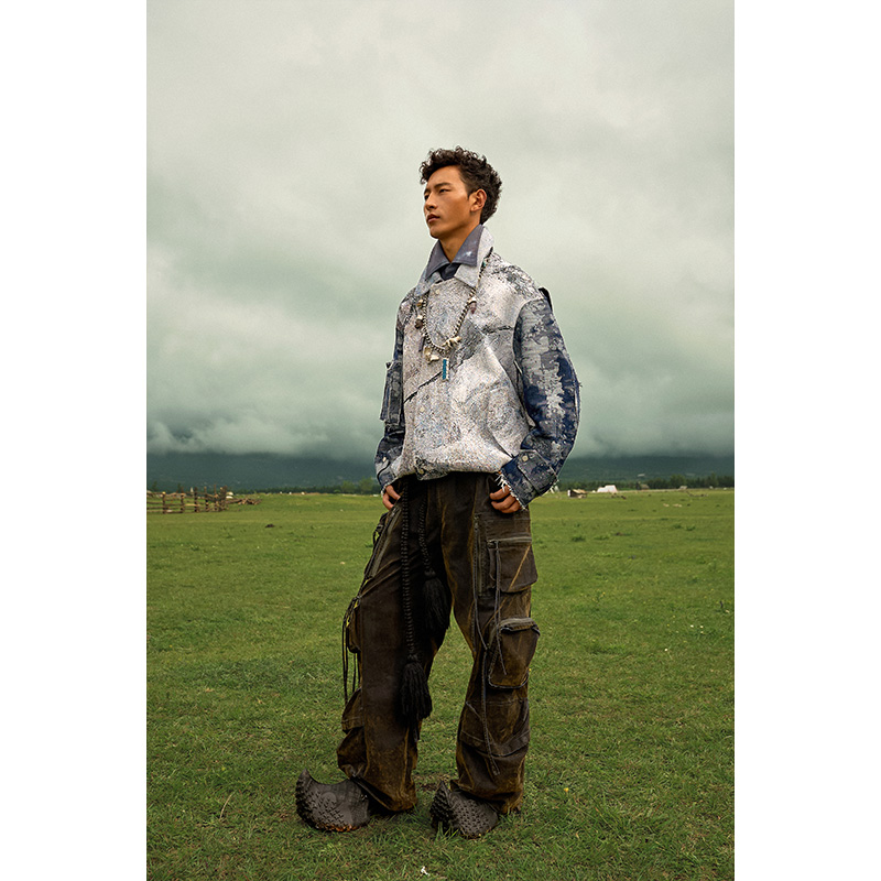 ANGEL CHEN陈安琪 AW24 丝绒牛仔多口袋抽绳工装裤
